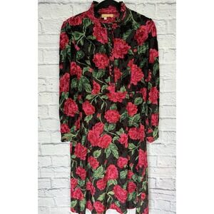 VTG‎ Y2K Red Dark Floral Velvet Burnout Dress MED Romantic Coquette Art to Wear